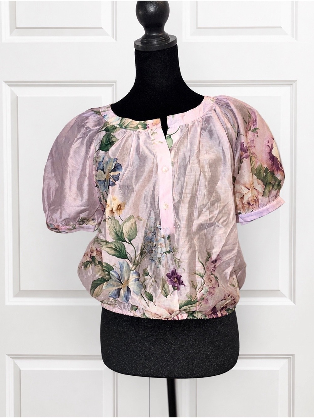 Calypso St. Barth Pink Floral Puff-Sleeve Blouse